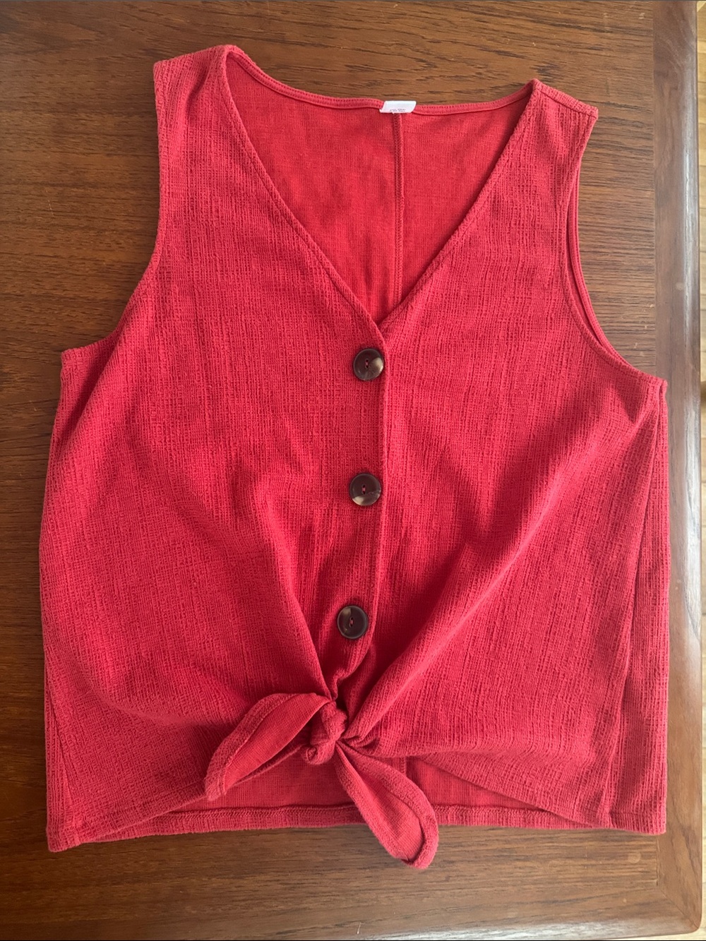 Red Button-Front Tie-Waist Sleeveless Top